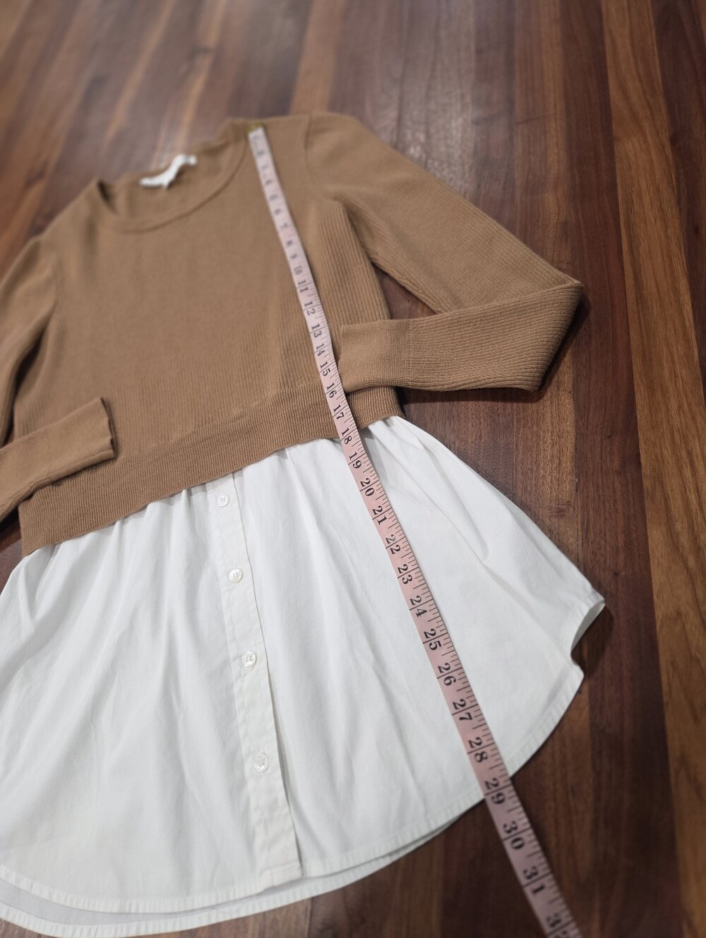 Veronica Beard Rocha Poplin Wool/Cotton Blend Camel Ribbed Sweater with Shirt. L - Picture 3 of 7